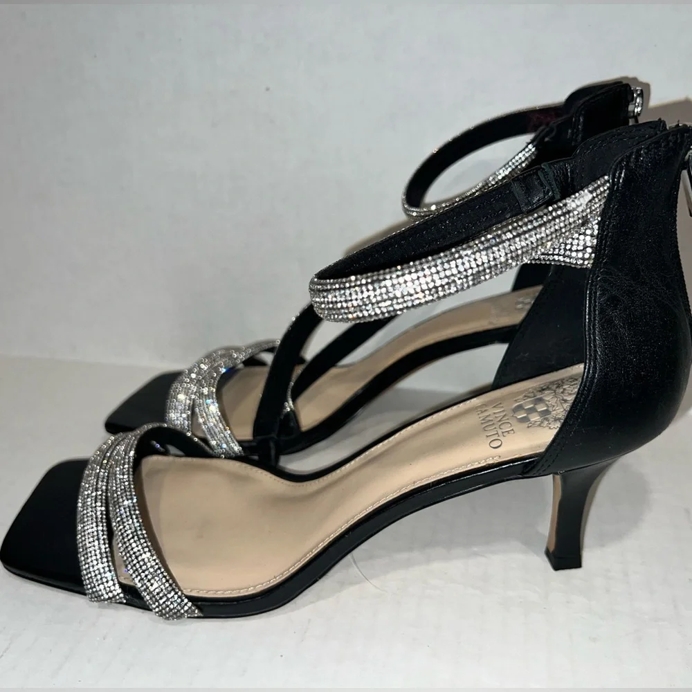 Vince Camuto Arklin Black and Silver Strappy Heels - Picture 10 of 16